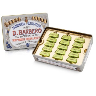 Scatola in metallo tortora con all'interno i pistacchiotti