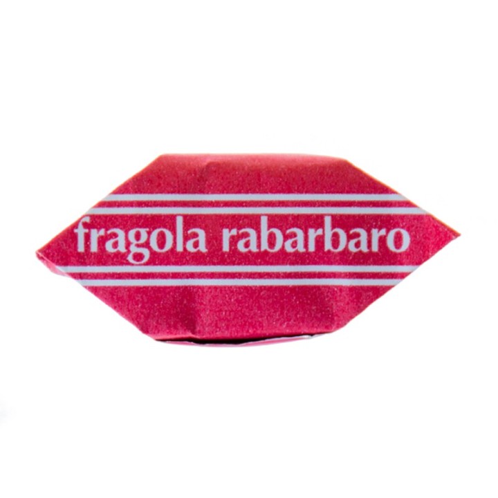 Rhubarb and strawberry candies in tin box