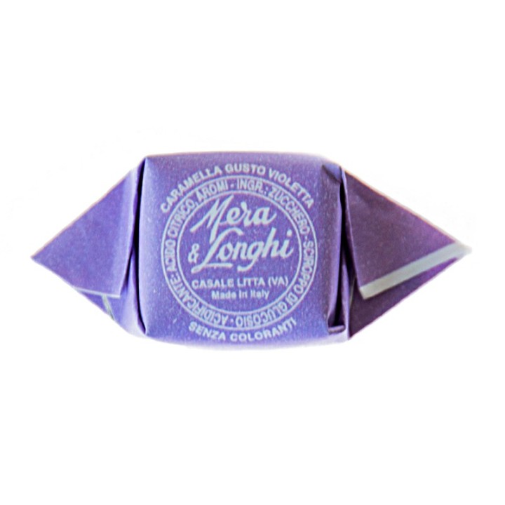 Violet candies in tin box